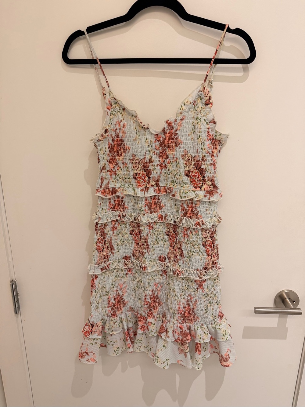 Zara Floral Mini Dress in Light Blue and Coral